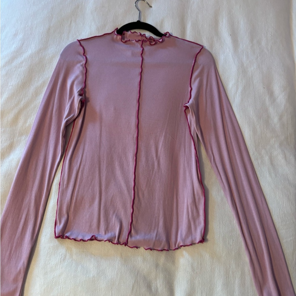 We The Free Light Pink Ruffle Trim Blouse